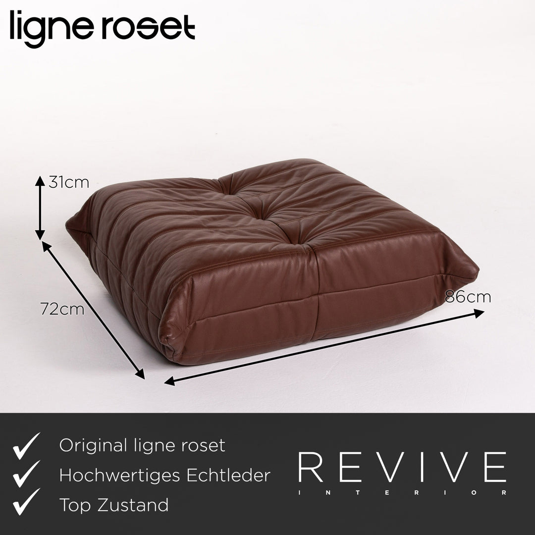 Ligne Roset Togo leather corner sofa set, brown/dark brown with mocha ottoman
