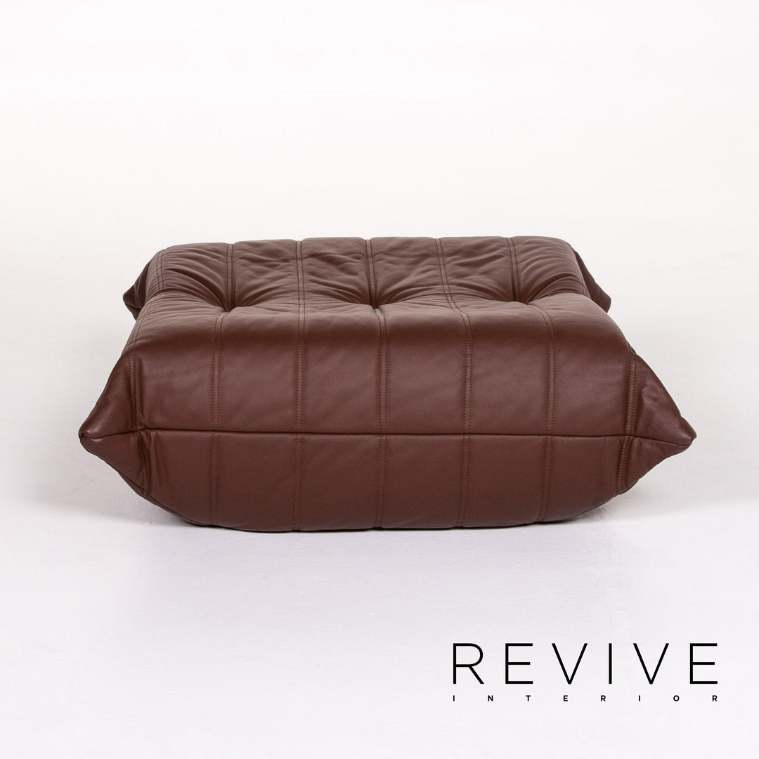 Ligne Roset Togo leather corner sofa set, brown/dark brown with mocha ottoman