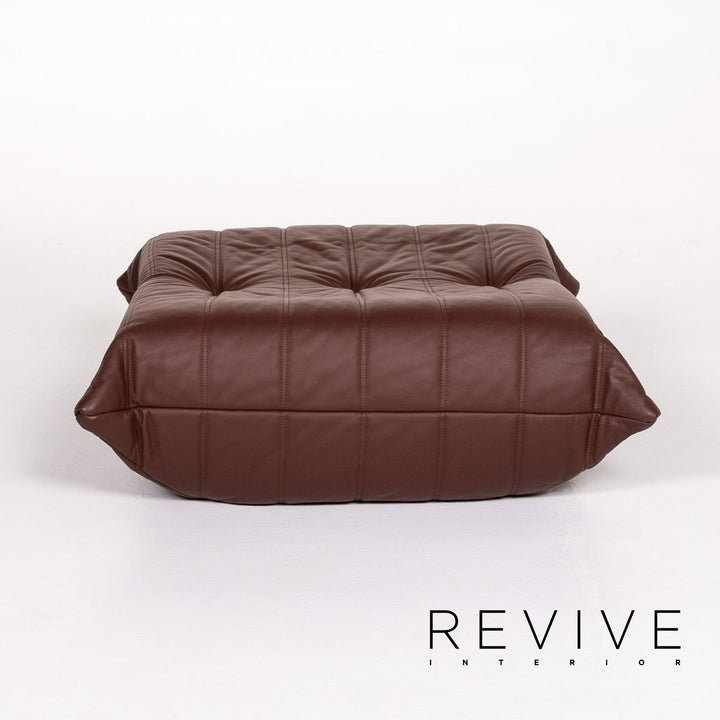 Ligne Roset Togo leather corner sofa set, brown/dark brown with mocha ottoman