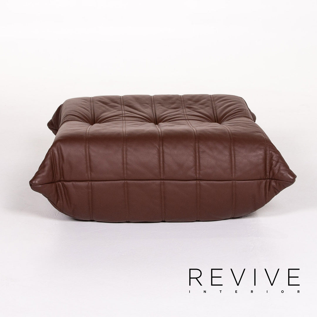 Ligne Roset Togo leather corner sofa set, brown/dark brown with mocha ottoman