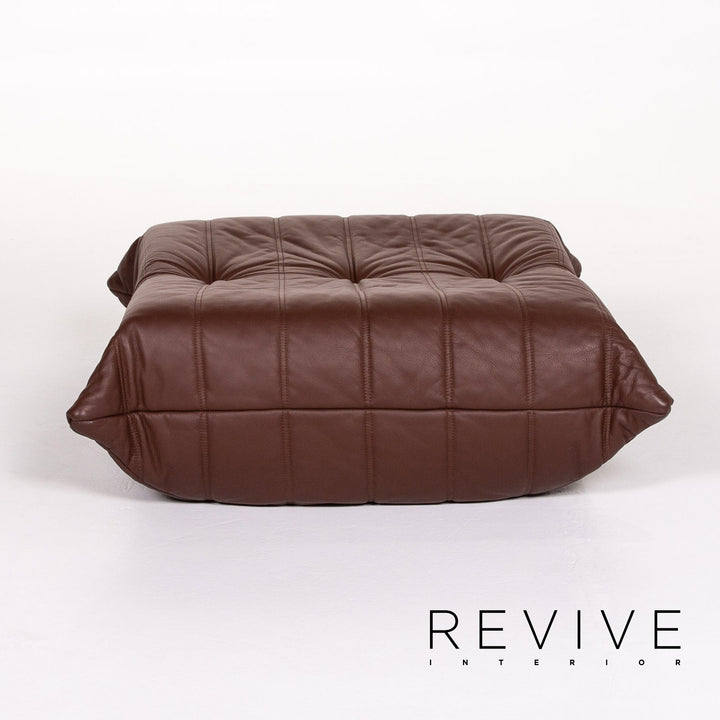 Ligne Roset Togo leather corner sofa set, brown/dark brown with mocha ottoman