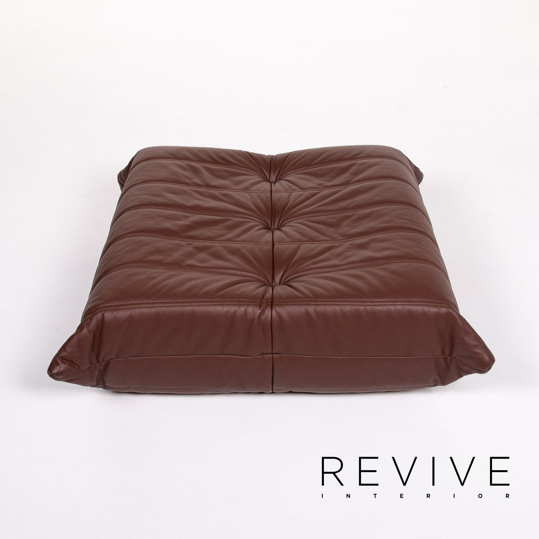 Ligne Roset Togo leather corner sofa set, brown/dark brown with mocha ottoman