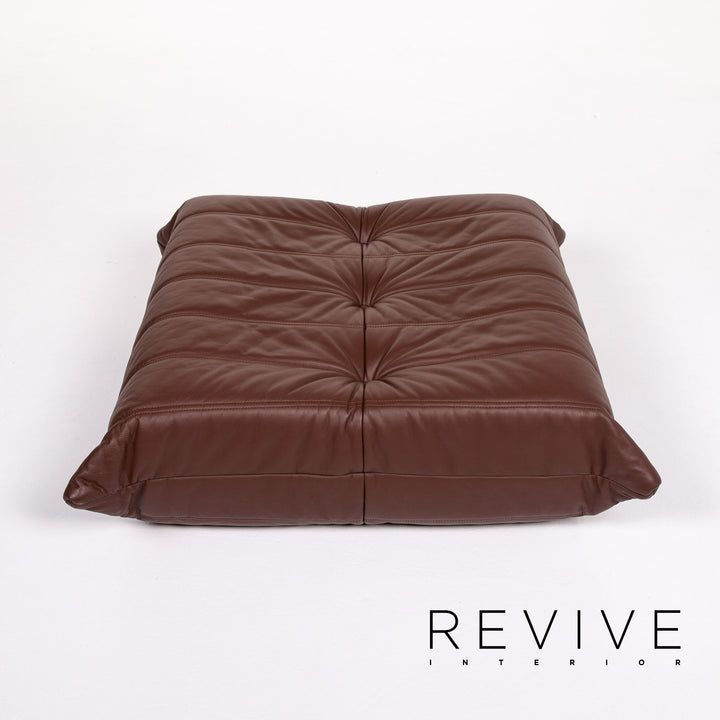 Ligne Roset Togo leather corner sofa set, brown/dark brown with mocha ottoman