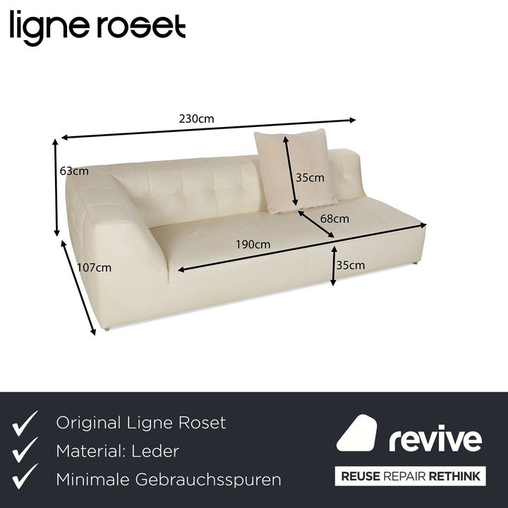 ligne roset Malhoun leather three-seater cream sofa couch