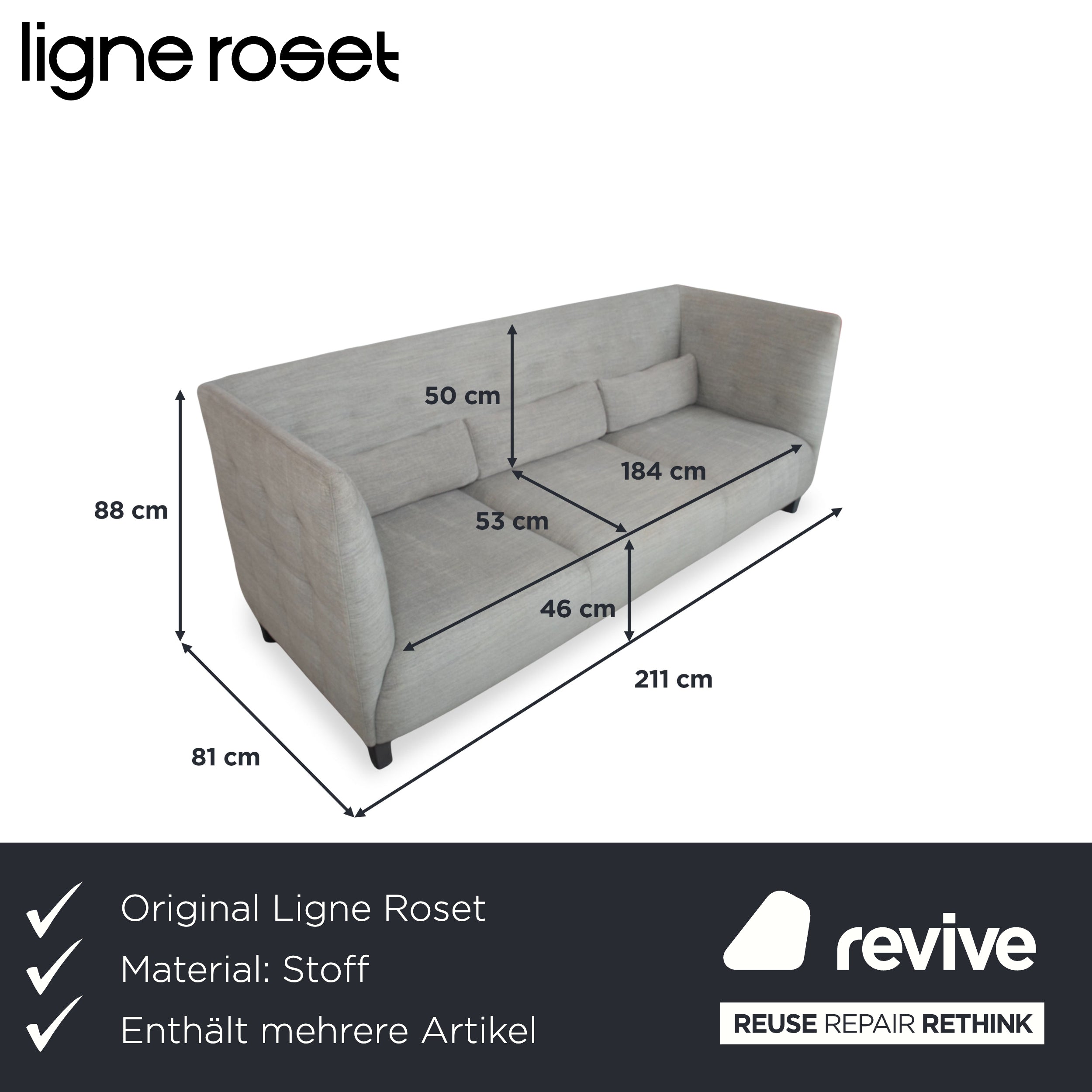 Ligne Roset MCD tyg 2x tresits soffa grå beige taupe soffa