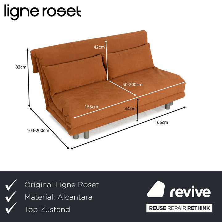 ligne roset Multy Alcantara Dreisitzer Hellbraun Orange manuelle Funktion Sofa Couch Schlafsofa