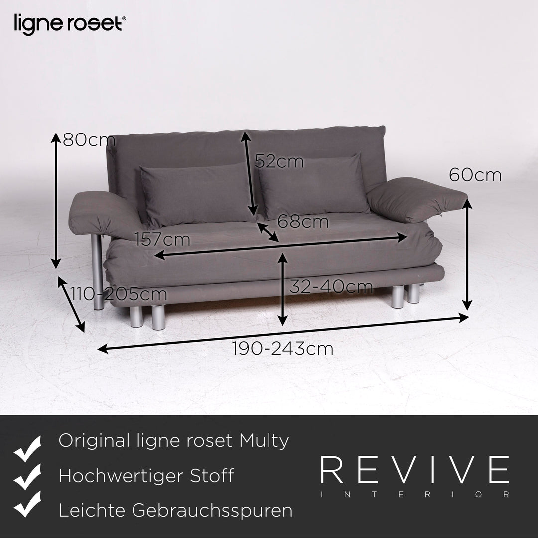 Ligne Roset Multy Designer Fabric Sofa Gray Three Seater Sofa Bed Couch #9215