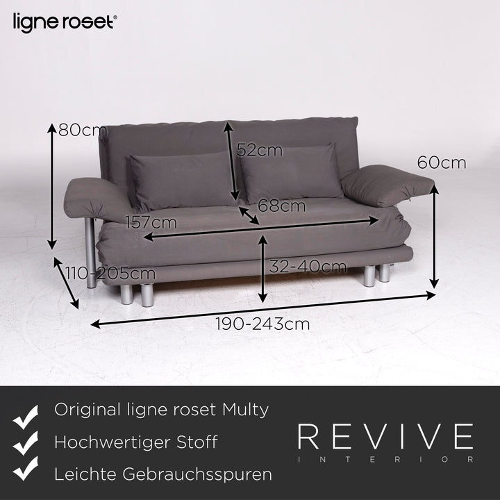 Ligne Roset Multy Designer Fabric Sofa Gray Three Seater Sofa Bed Couch #9215