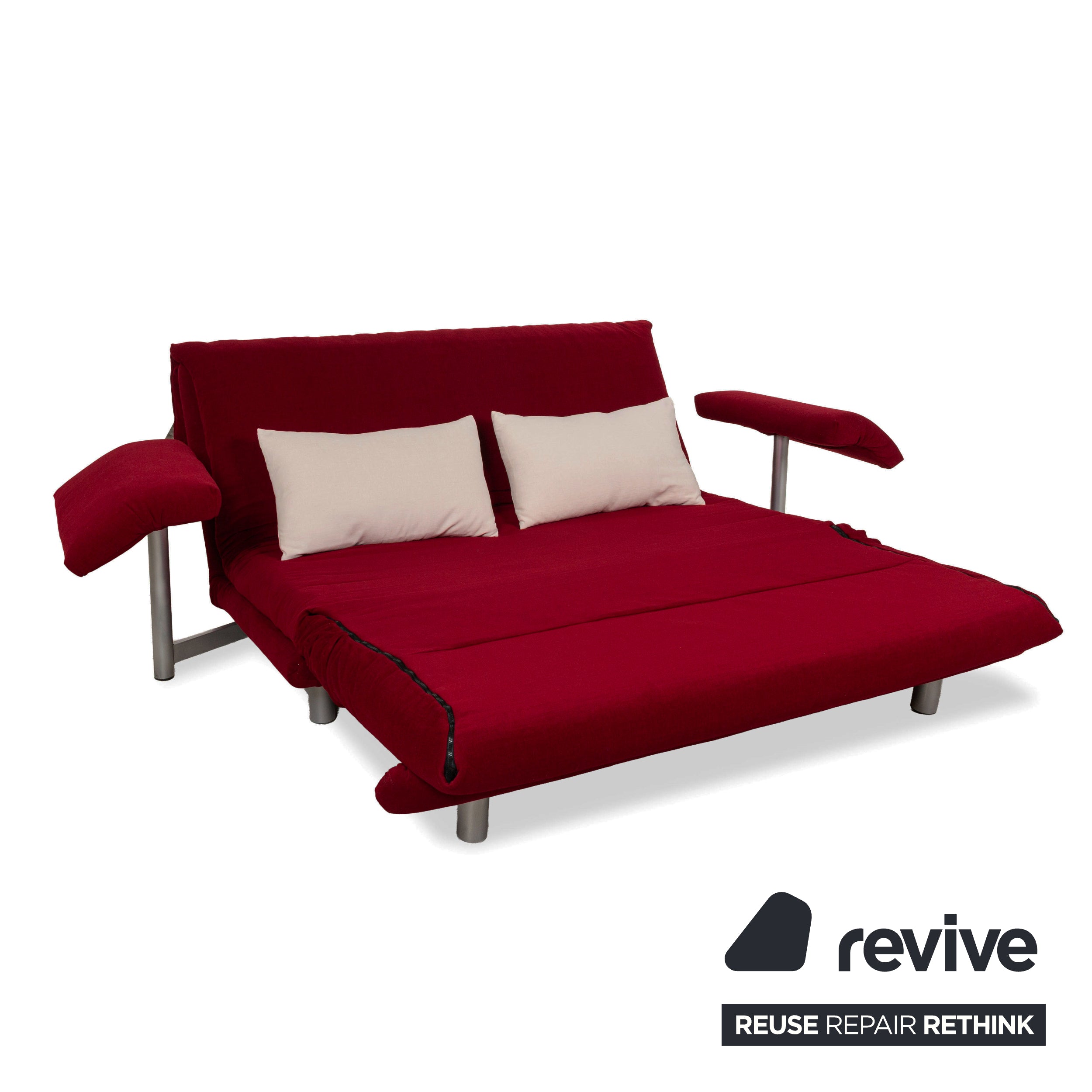 Ligne Roset Multy Three-seater Armrests Fabric Red White Silver manual sleeping function sofa bed newly upholstered