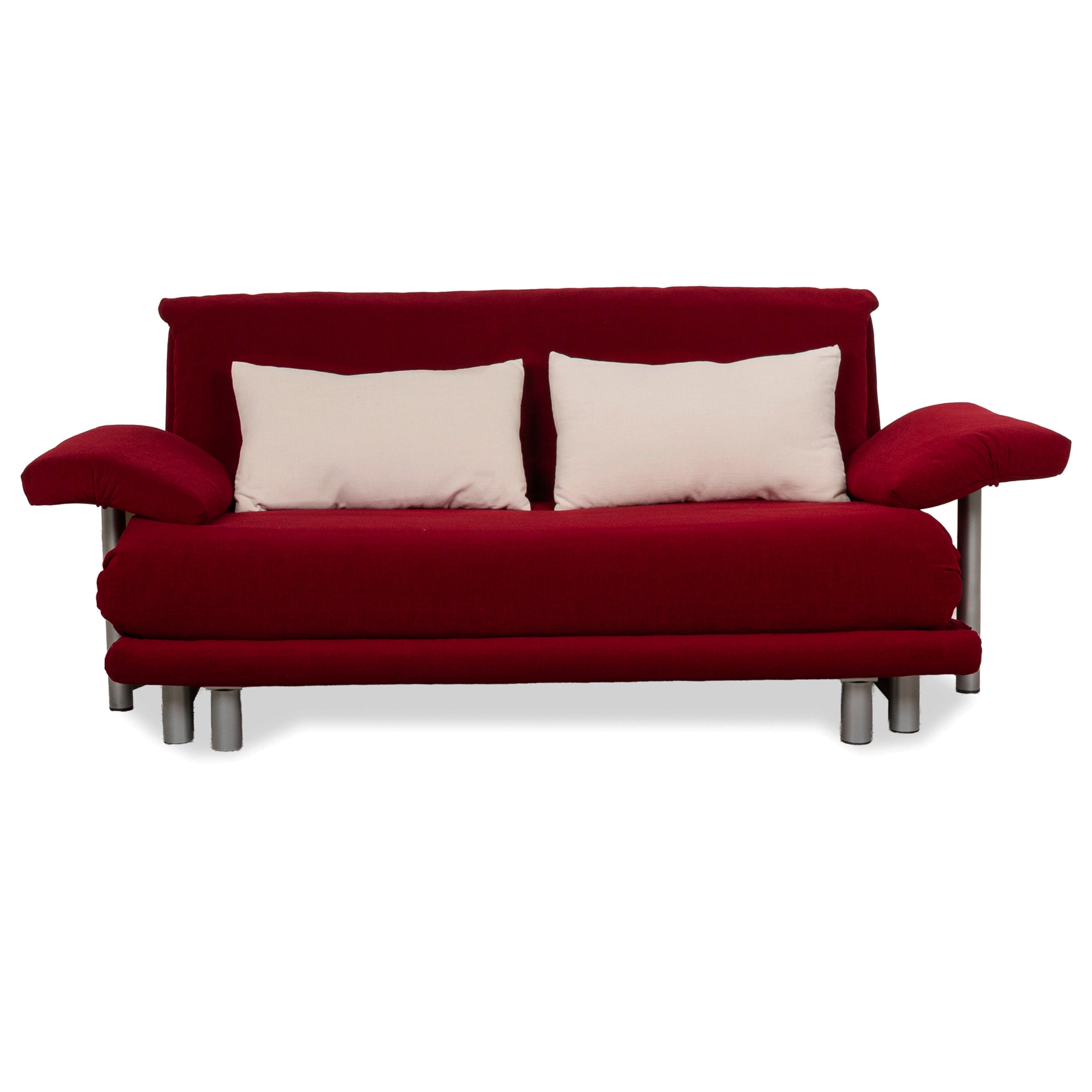 Ligne Roset Multy Three-seater Armrests Fabric Red White Silver manual sleeping function sofa bed newly upholstered