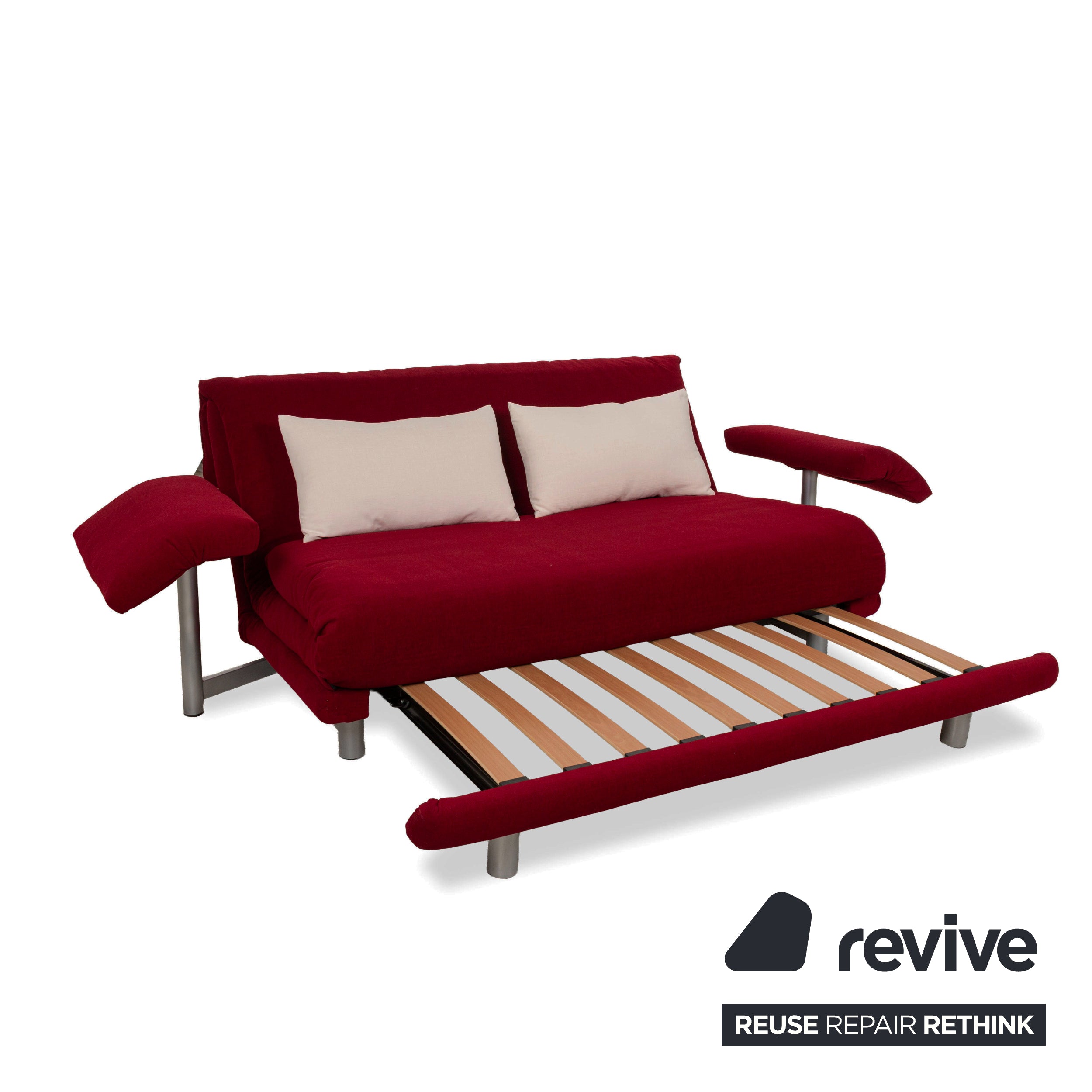 Ligne Roset Multy Three-seater Armrests Fabric Red White Silver manual sleeping function sofa bed newly upholstered
