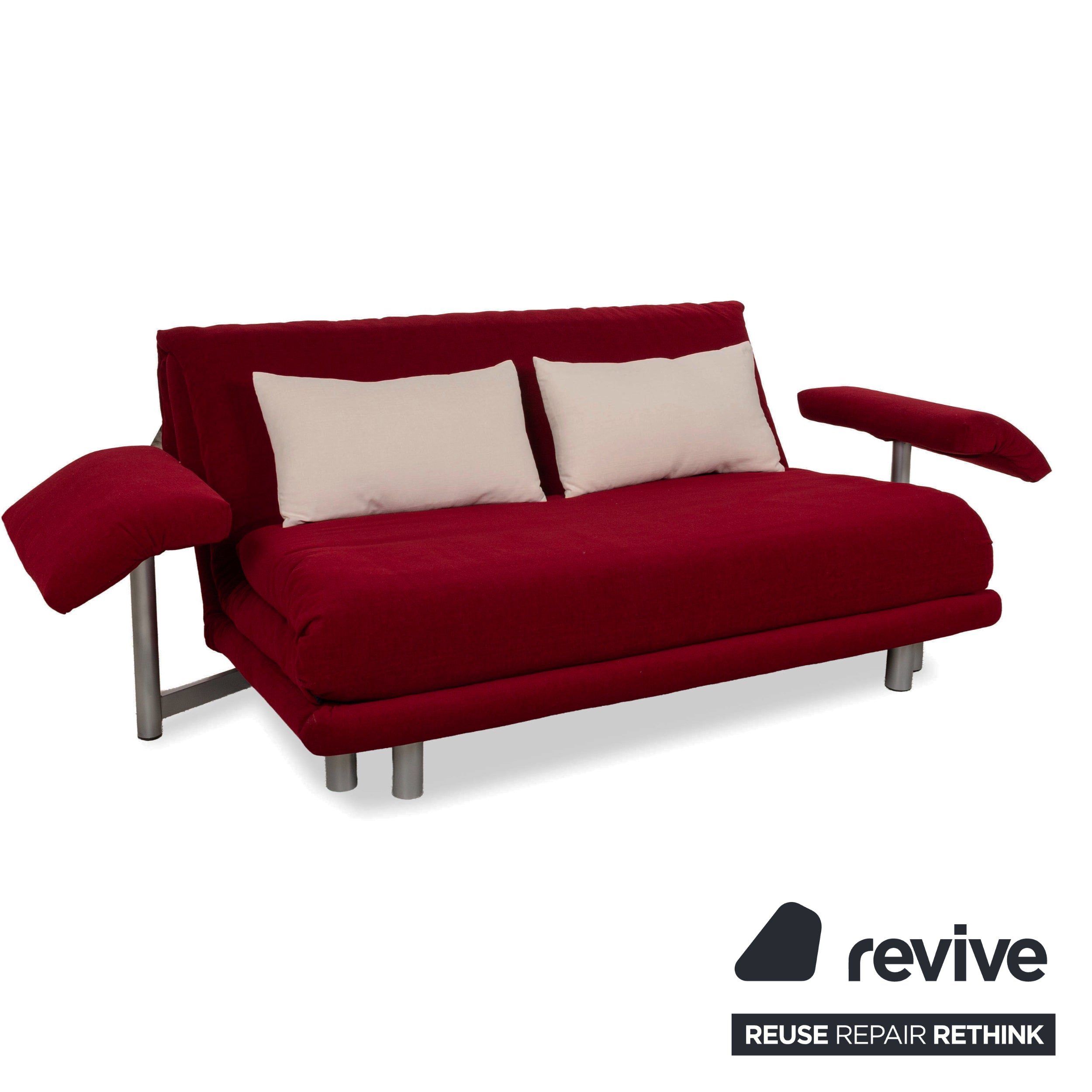 Ligne Roset Multy Three-seater Armrests Fabric Red White Silver manual sleeping function sofa bed newly upholstered