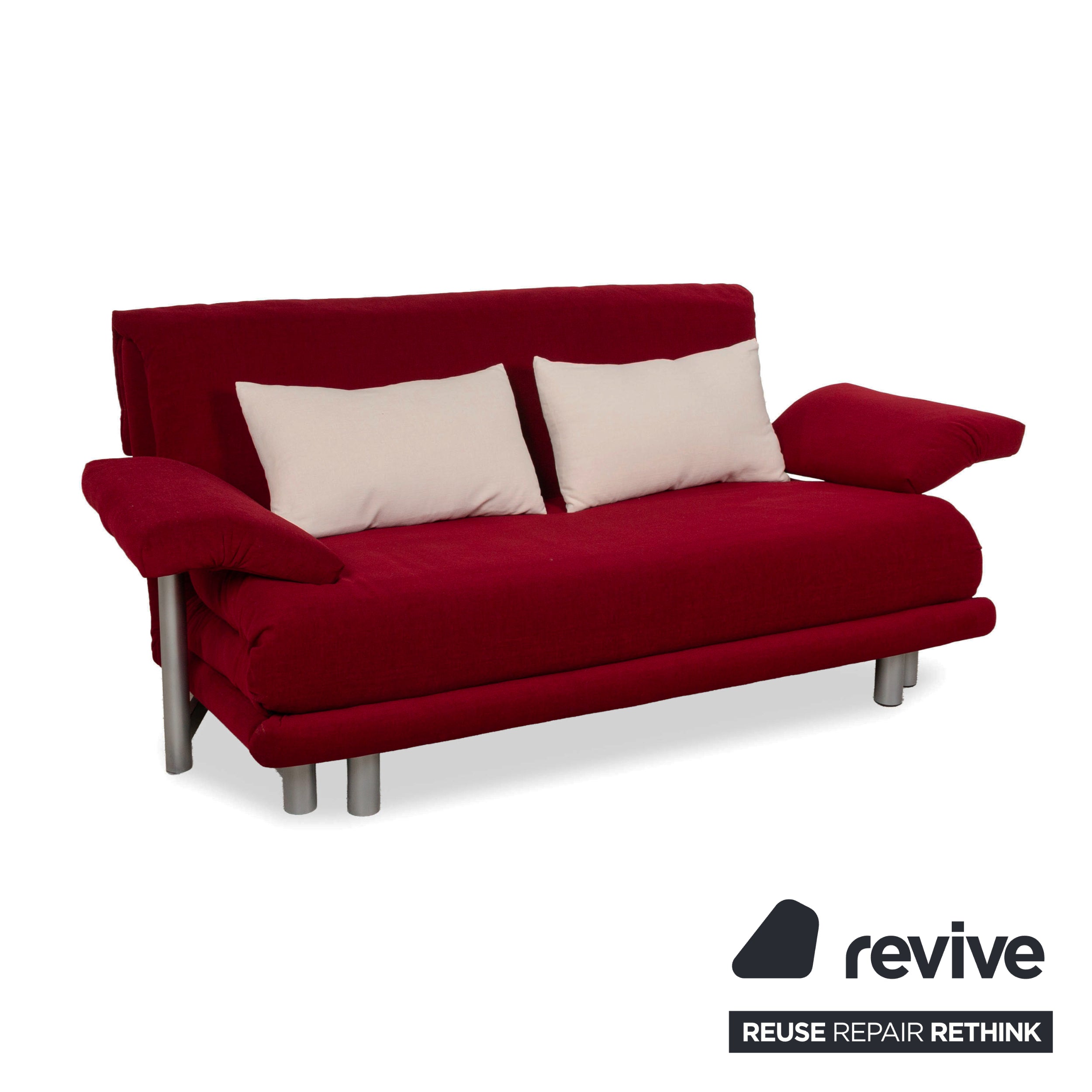 Ligne Roset Multy Three-seater Armrests Fabric Red White Silver manual sleeping function sofa bed newly upholstered
