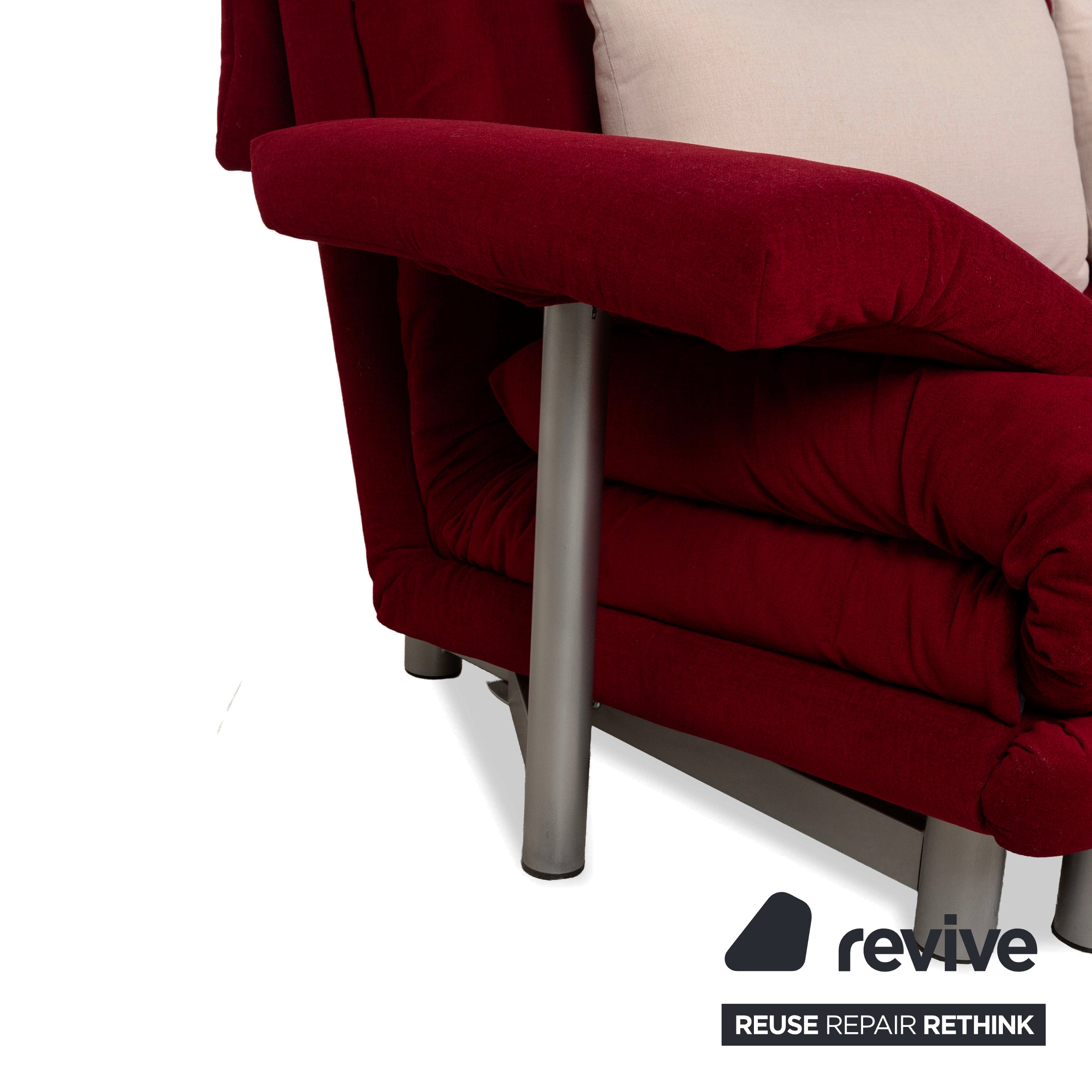 Ligne Roset Multy Three-seater Armrests Fabric Red White Silver manual sleeping function sofa bed newly upholstered