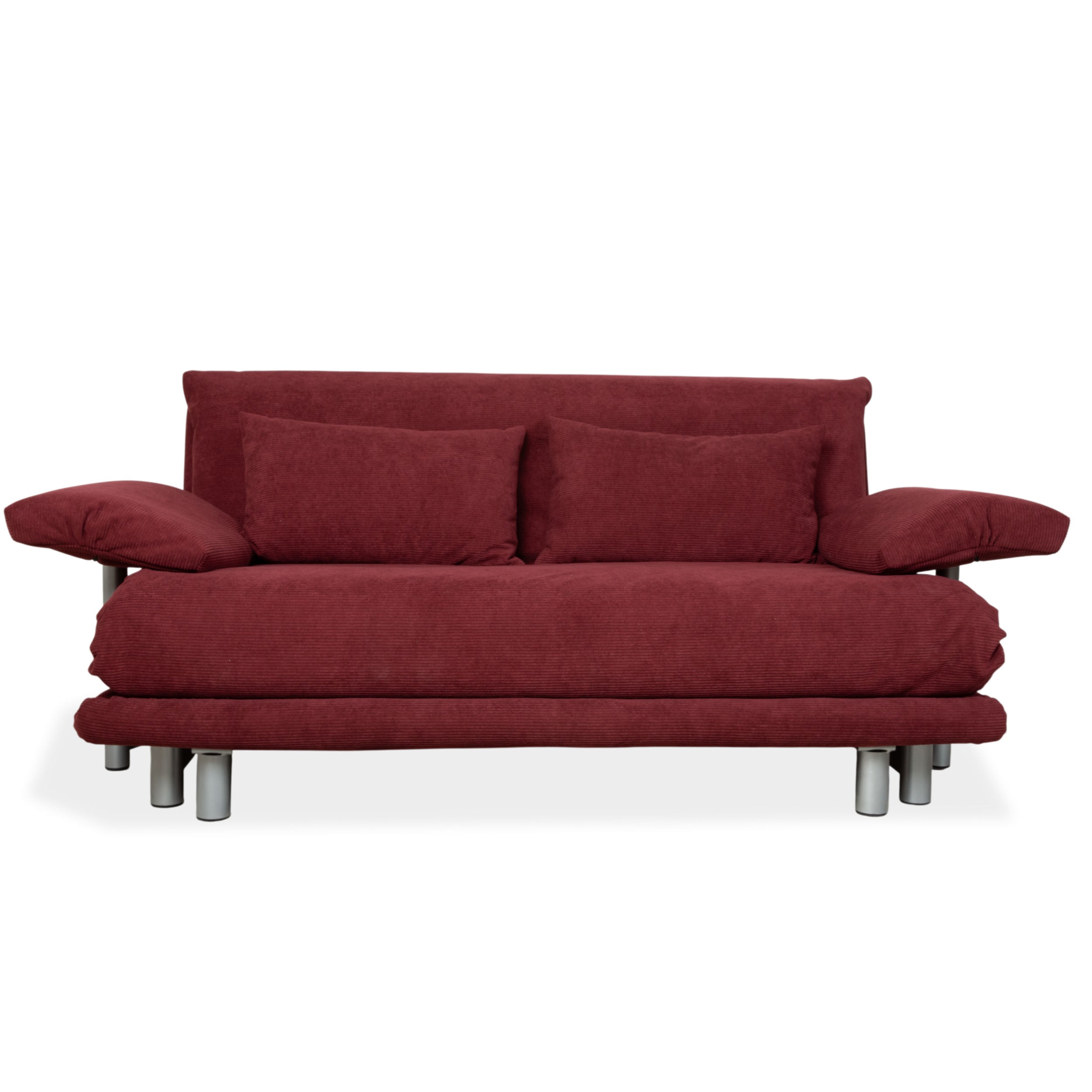 Ligne Roset Multy three-seater sofa with armrests, corduroy fabric, red, manual sleeper function, reupholstered