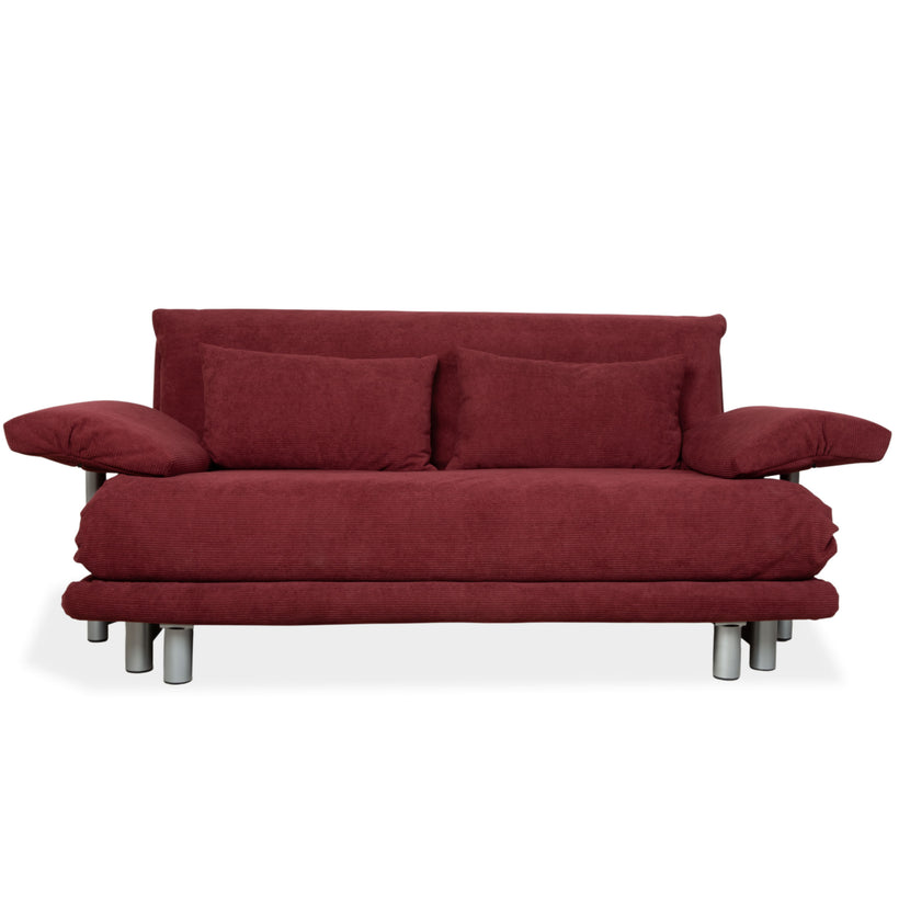 Ligne Roset Multy three-seater sofa with armrests, corduroy fabric, red, manual sleeper function, reupholstered