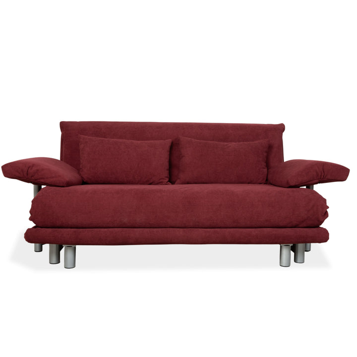 Ligne Roset Multy three-seater sofa with armrests, corduroy fabric, red, manual sleeper function, reupholstered