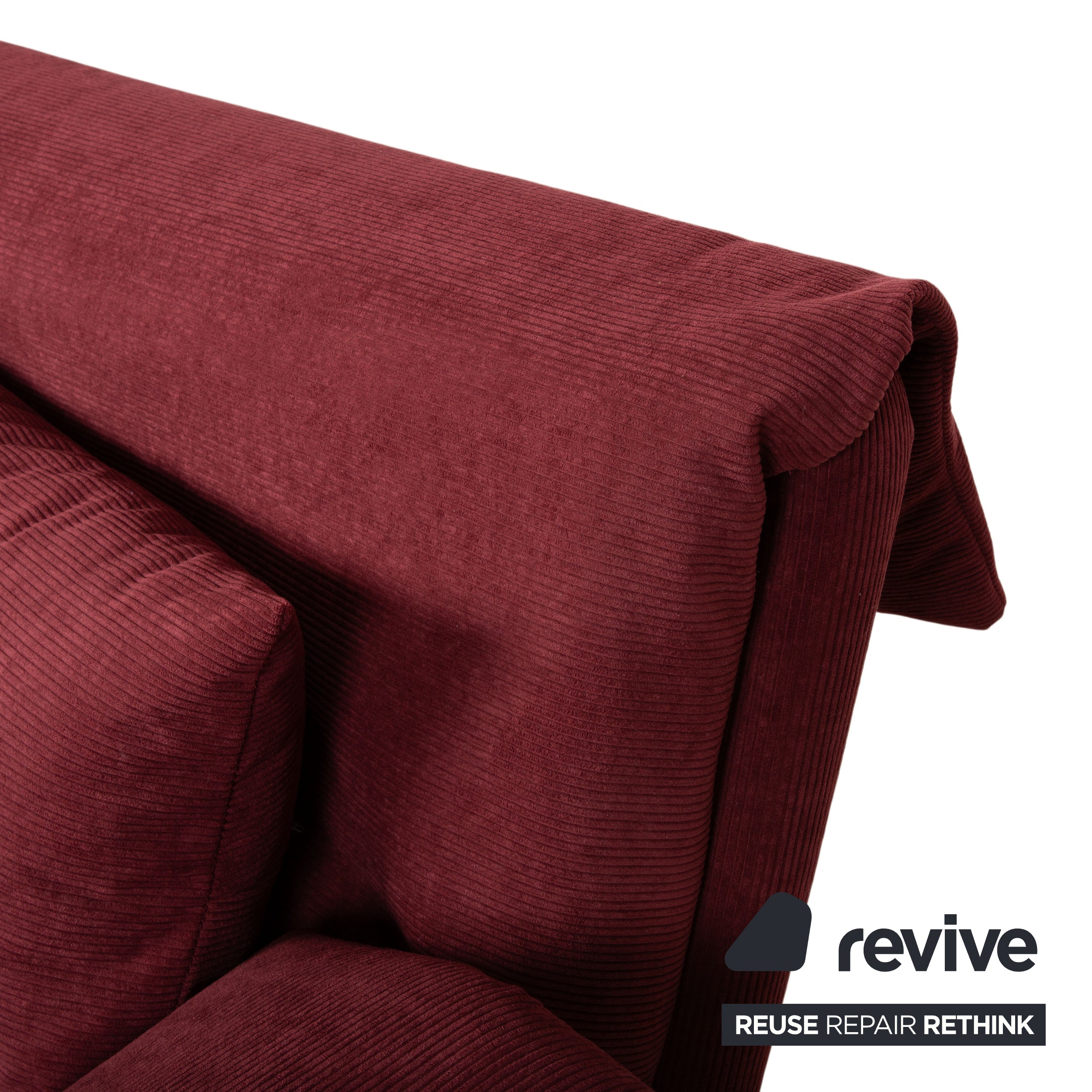 Ligne Roset Multy three-seater sofa with armrests, corduroy fabric, red, manual sleeper function, reupholstered