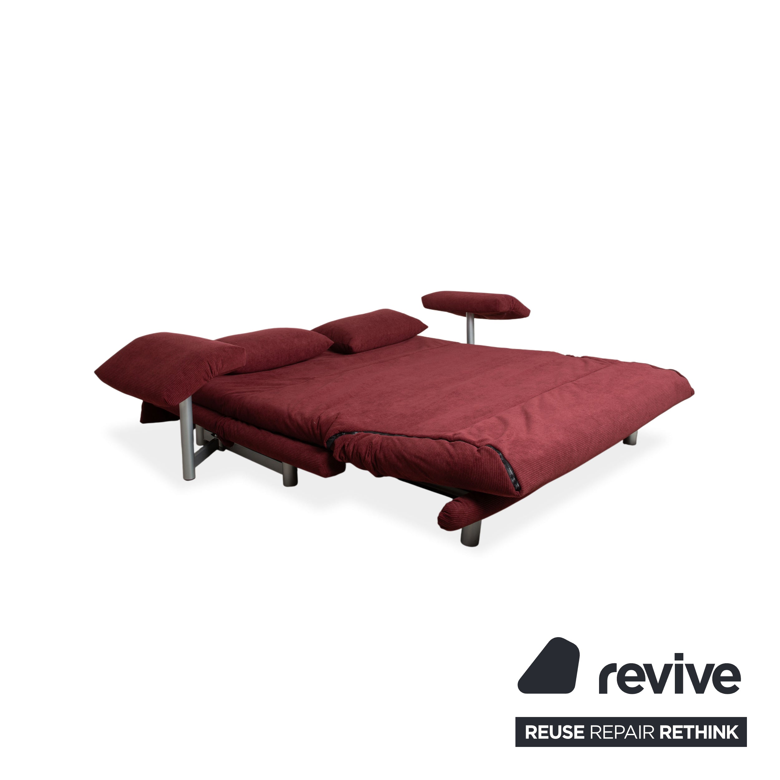 Ligne Roset Multy three-seater sofa with armrests, corduroy fabric, red, manual sleeper function, reupholstered