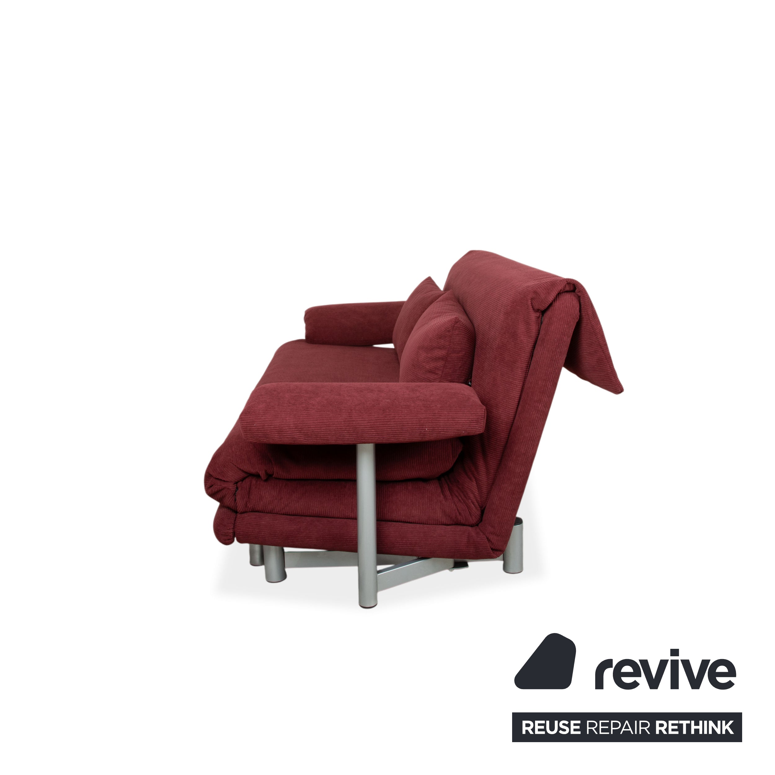 Ligne Roset Multy three-seater sofa with armrests, corduroy fabric, red, manual sleeper function, reupholstered