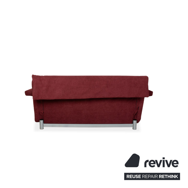 Ligne Roset Multy three-seater sofa with armrests, corduroy fabric, red, manual sleeper function, reupholstered