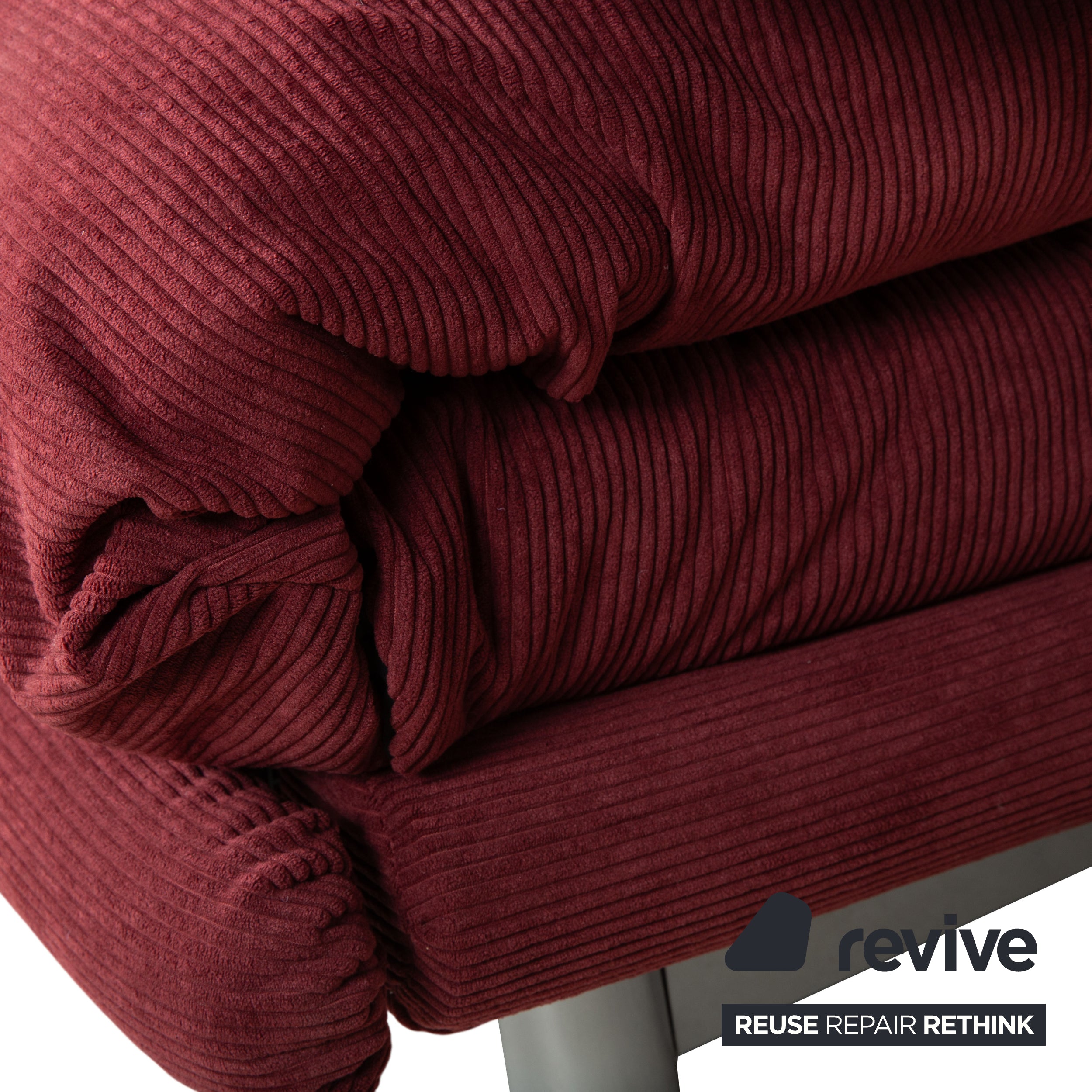 Ligne Roset Multy three-seater sofa with armrests, corduroy fabric, red, manual sleeper function, reupholstered