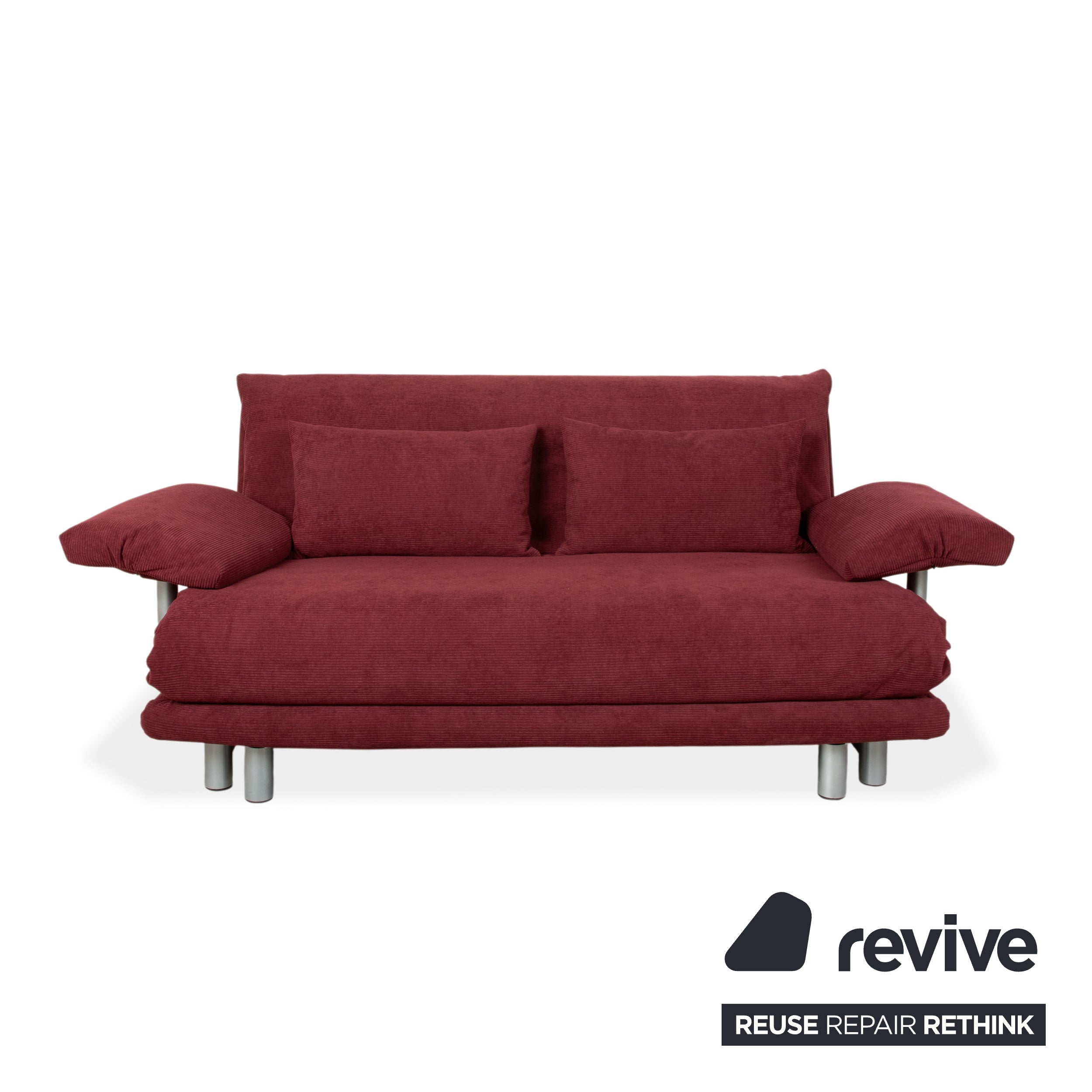 Ligne Roset Multy three-seater sofa with armrests, corduroy fabric, red, manual sleeper function, reupholstered