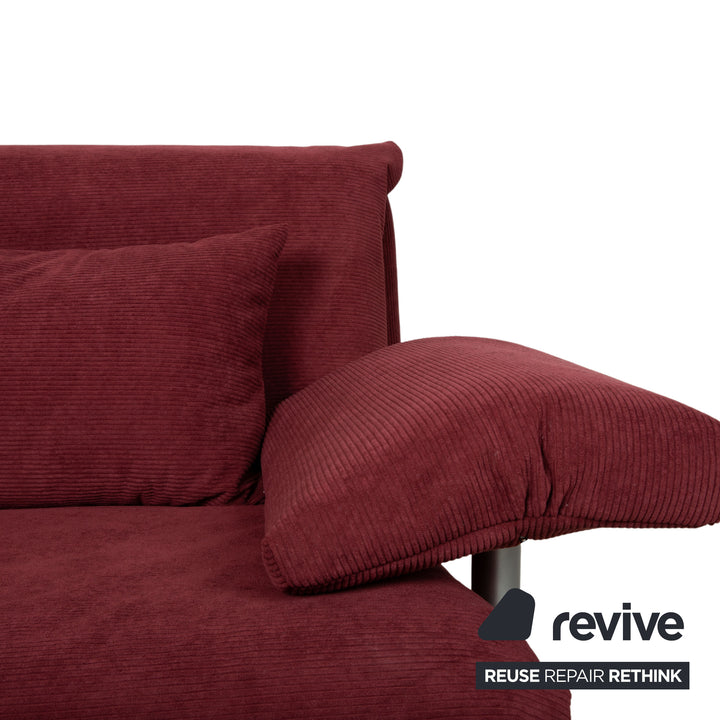 Ligne Roset Multy three-seater sofa with armrests, corduroy fabric, red, manual sleeper function, reupholstered