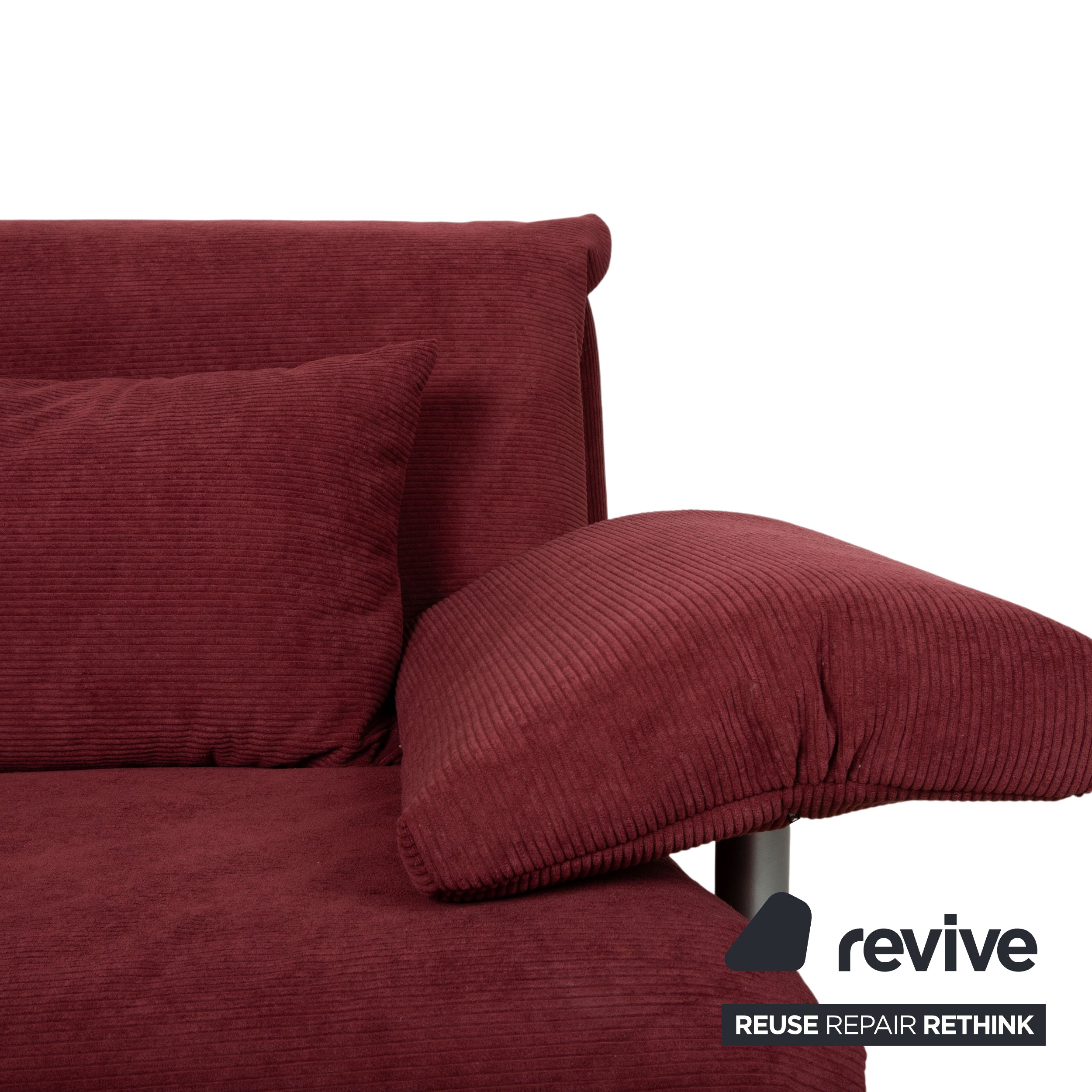 Ligne Roset Multy three-seater sofa with armrests, corduroy fabric, red, manual sleeper function, reupholstered