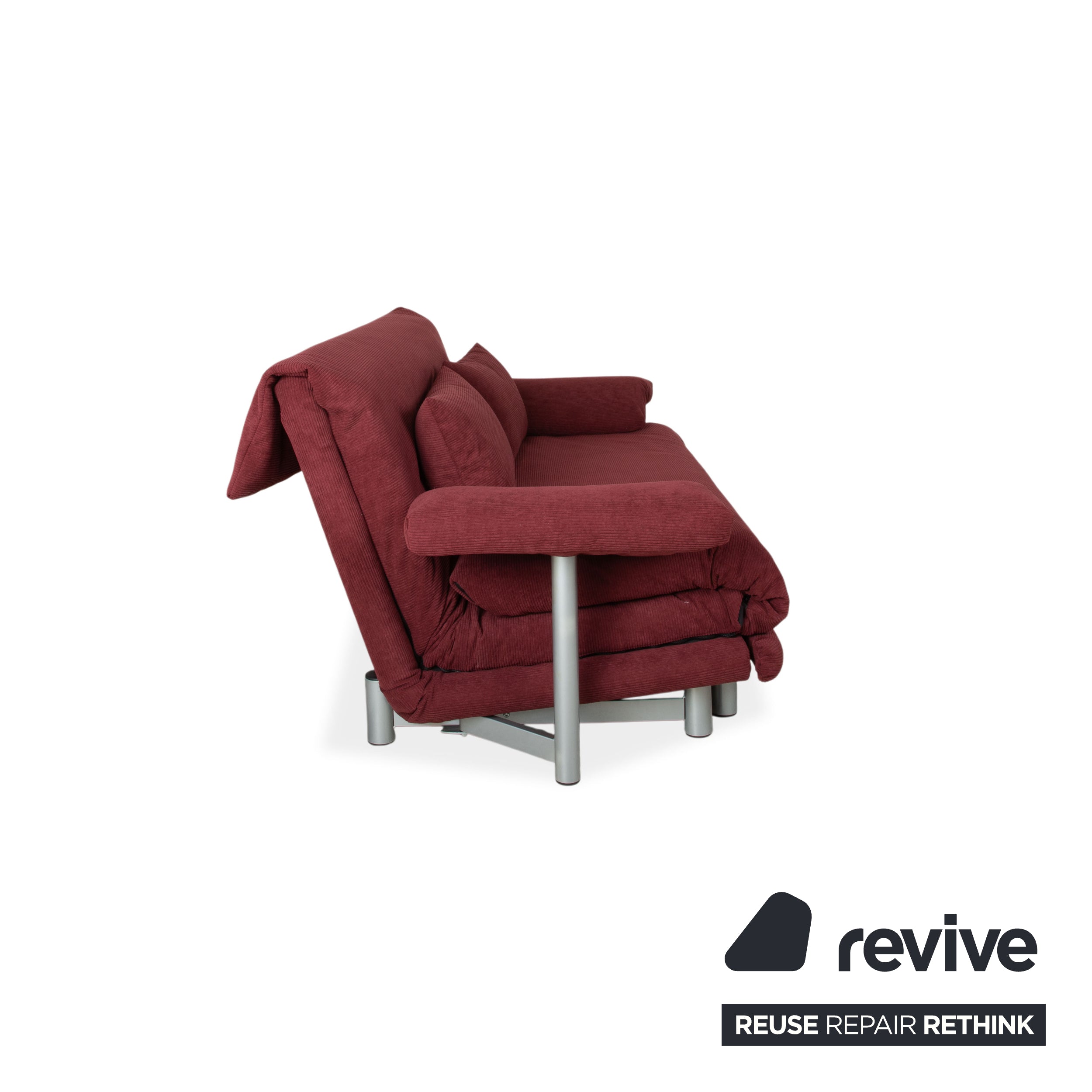 Ligne Roset Multy three-seater sofa with armrests, corduroy fabric, red, manual sleeper function, reupholstered