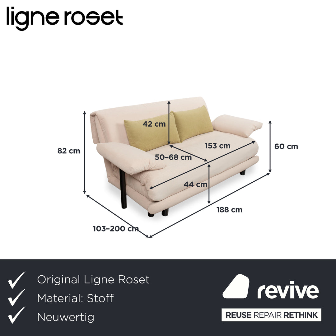 Ligne Roset Multy 3-personers creme sofa, manuel udtræksfunktion, sovesofa, nypolstret med MALOU 110 inkl. armlæn
