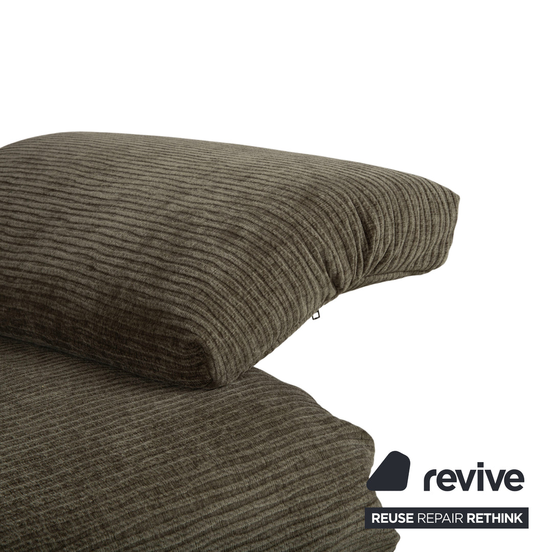 Canapé convertible Ligne Roset Multy trois places tissu vert marron ocre, nouveau revêtement ELENI 211, fonction manuelle