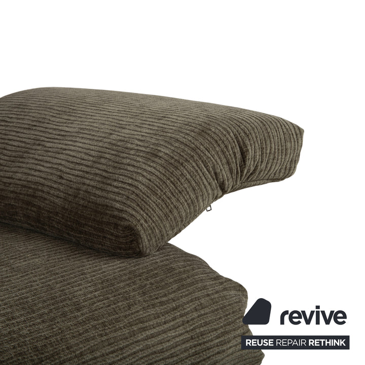 Canapé convertible Ligne Roset Multy trois places tissu vert marron ocre, nouveau revêtement ELENI 211, fonction manuelle