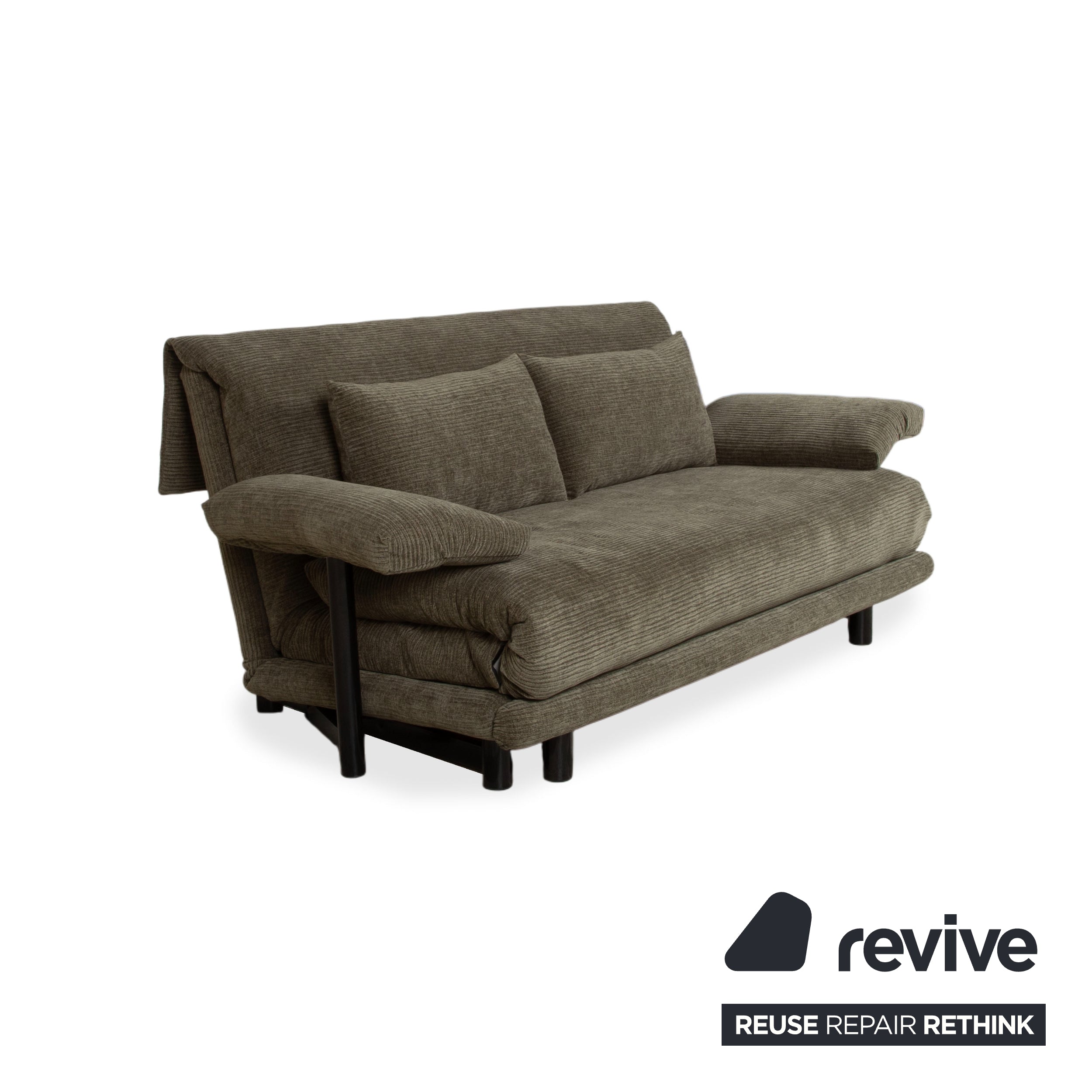 Ligne Roset Multy Three-Seater Fabric Green Brown Ochre Recovered ELENI 211 Manual Function Sofa Bed