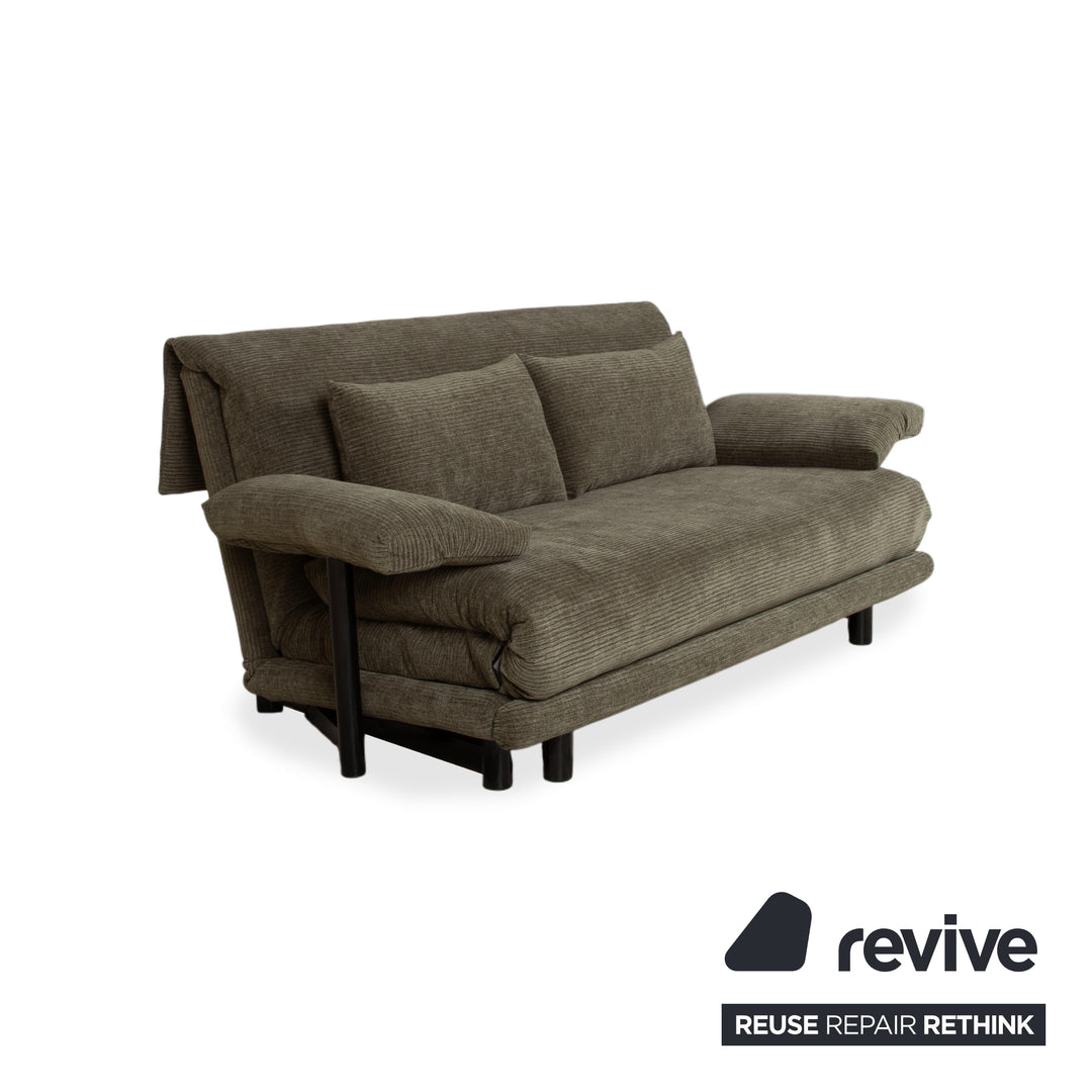 Canapé convertible Ligne Roset Multy trois places tissu vert marron ocre, nouveau revêtement ELENI 211, fonction manuelle
