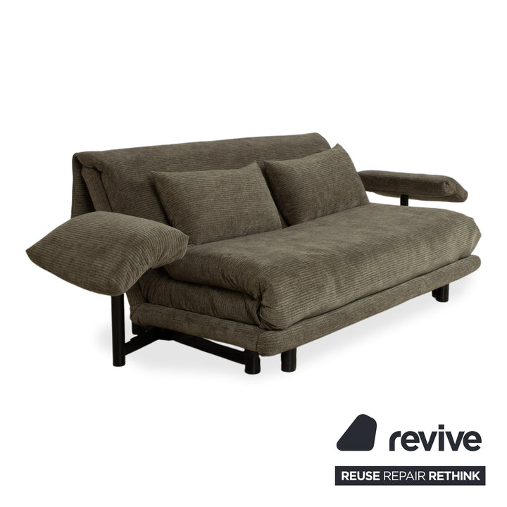 Canapé convertible Ligne Roset Multy trois places tissu vert marron ocre, nouveau revêtement ELENI 211, fonction manuelle