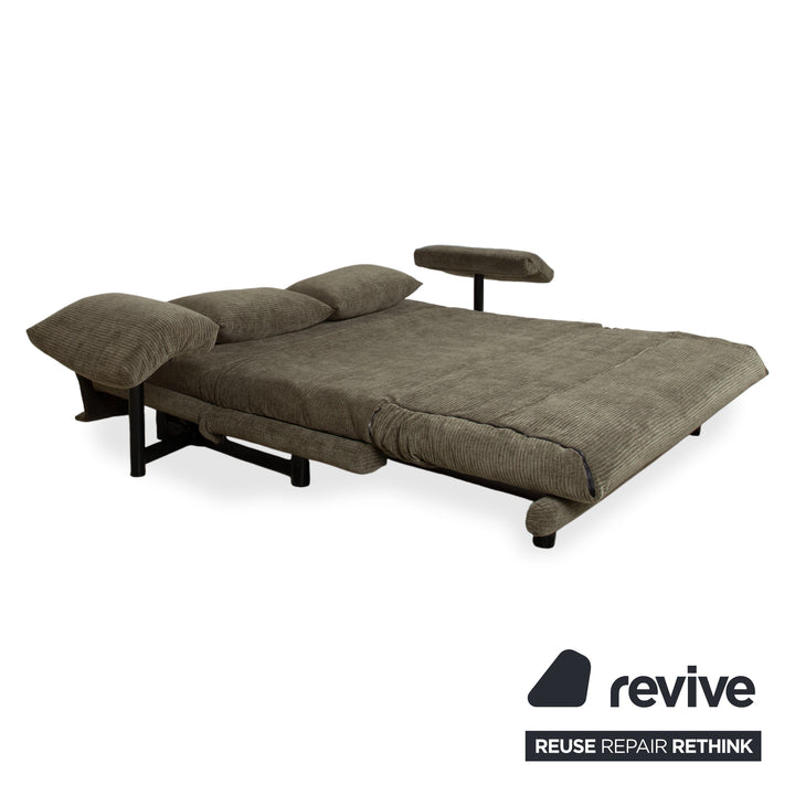 Canapé convertible Ligne Roset Multy trois places tissu vert marron ocre, nouveau revêtement ELENI 211, fonction manuelle