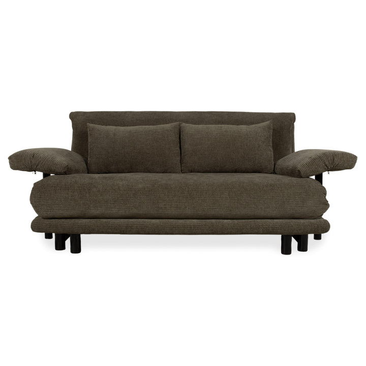 Canapé convertible Ligne Roset Multy trois places tissu vert marron ocre, nouveau revêtement ELENI 211, fonction manuelle