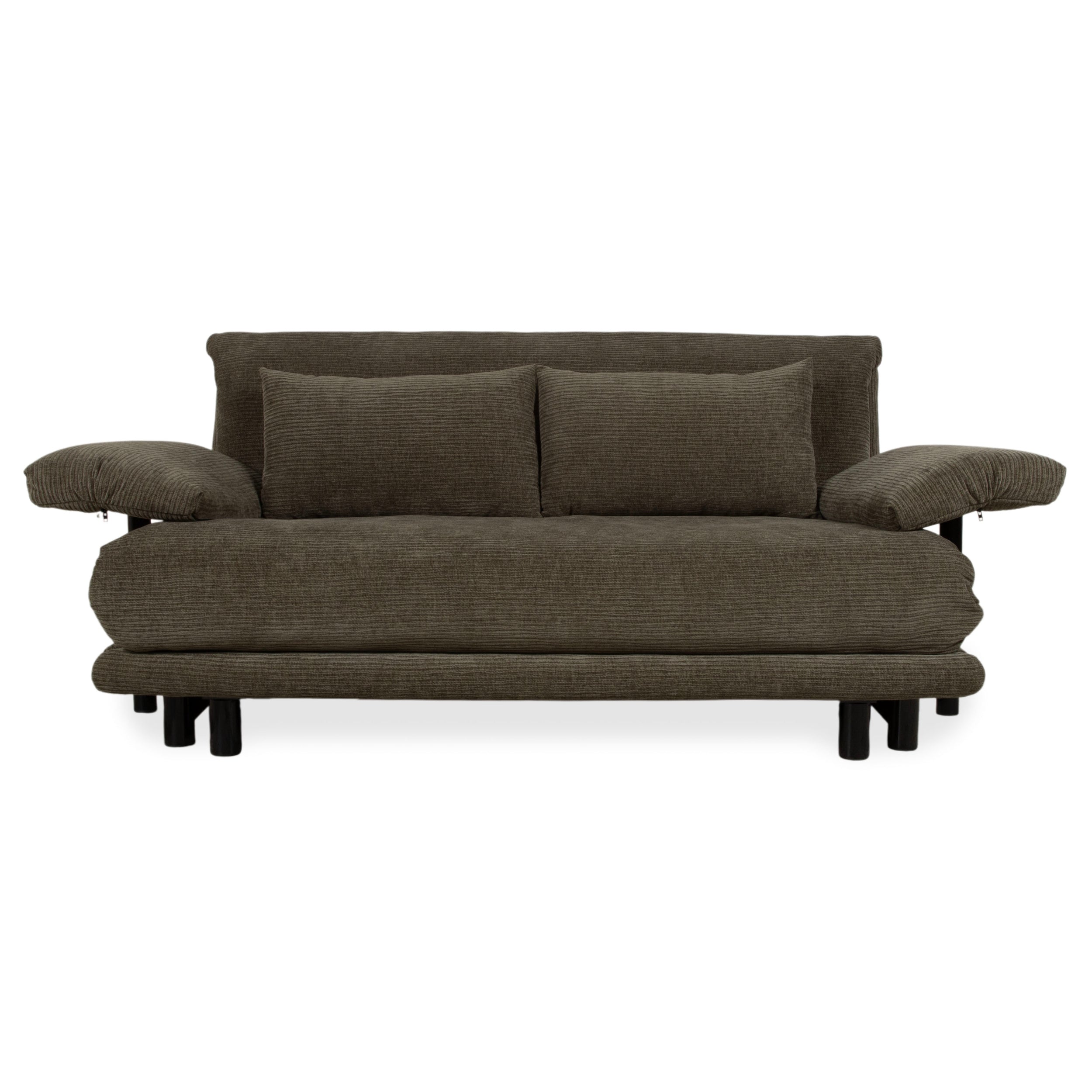 Ligne Roset Multy Three-Seater Fabric Green Brown Ochre Recovered ELENI 211 Manual Function Sofa Bed