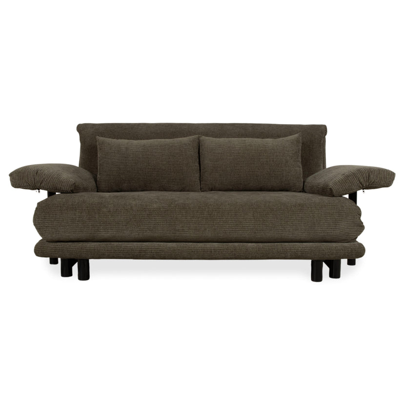 Ligne Roset Multy Three-Seater Fabric Green Brown Ochre Recovered ELENI 211 Manual Function Sofa Bed