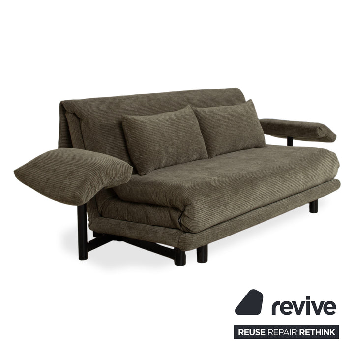 Canapé convertible Ligne Roset Multy trois places tissu vert marron ocre, nouveau revêtement ELENI 211, fonction manuelle