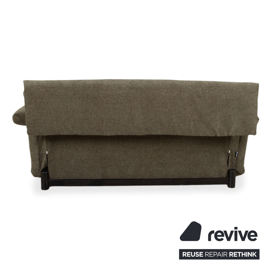 Canapé convertible Ligne Roset Multy trois places tissu vert marron ocre, nouveau revêtement ELENI 211, fonction manuelle