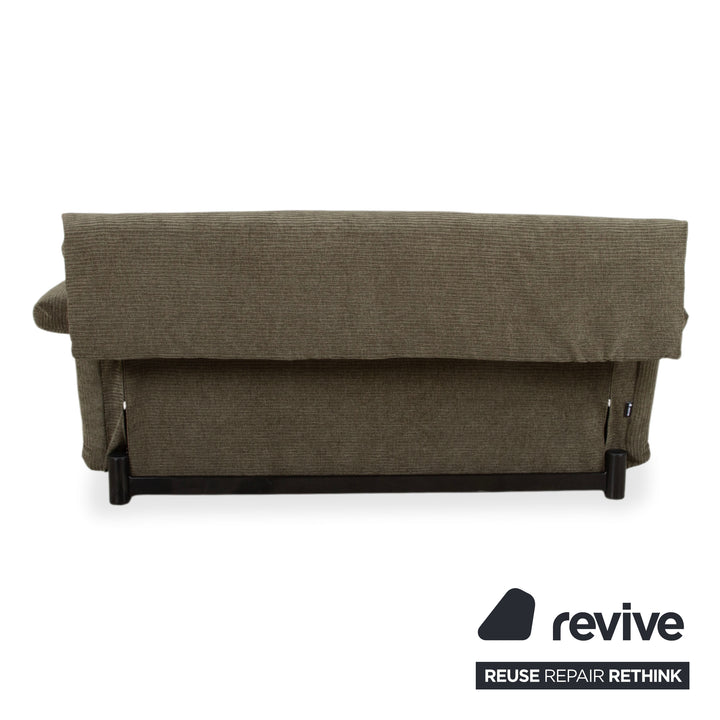 Canapé convertible Ligne Roset Multy trois places tissu vert marron ocre, nouveau revêtement ELENI 211, fonction manuelle