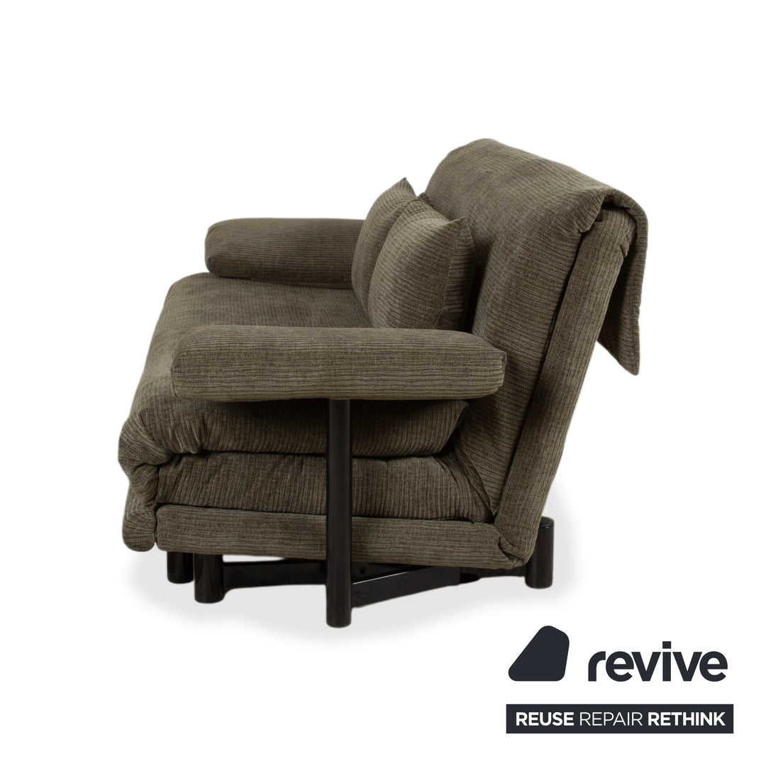 Canapé convertible Ligne Roset Multy trois places tissu vert marron ocre, nouveau revêtement ELENI 211, fonction manuelle