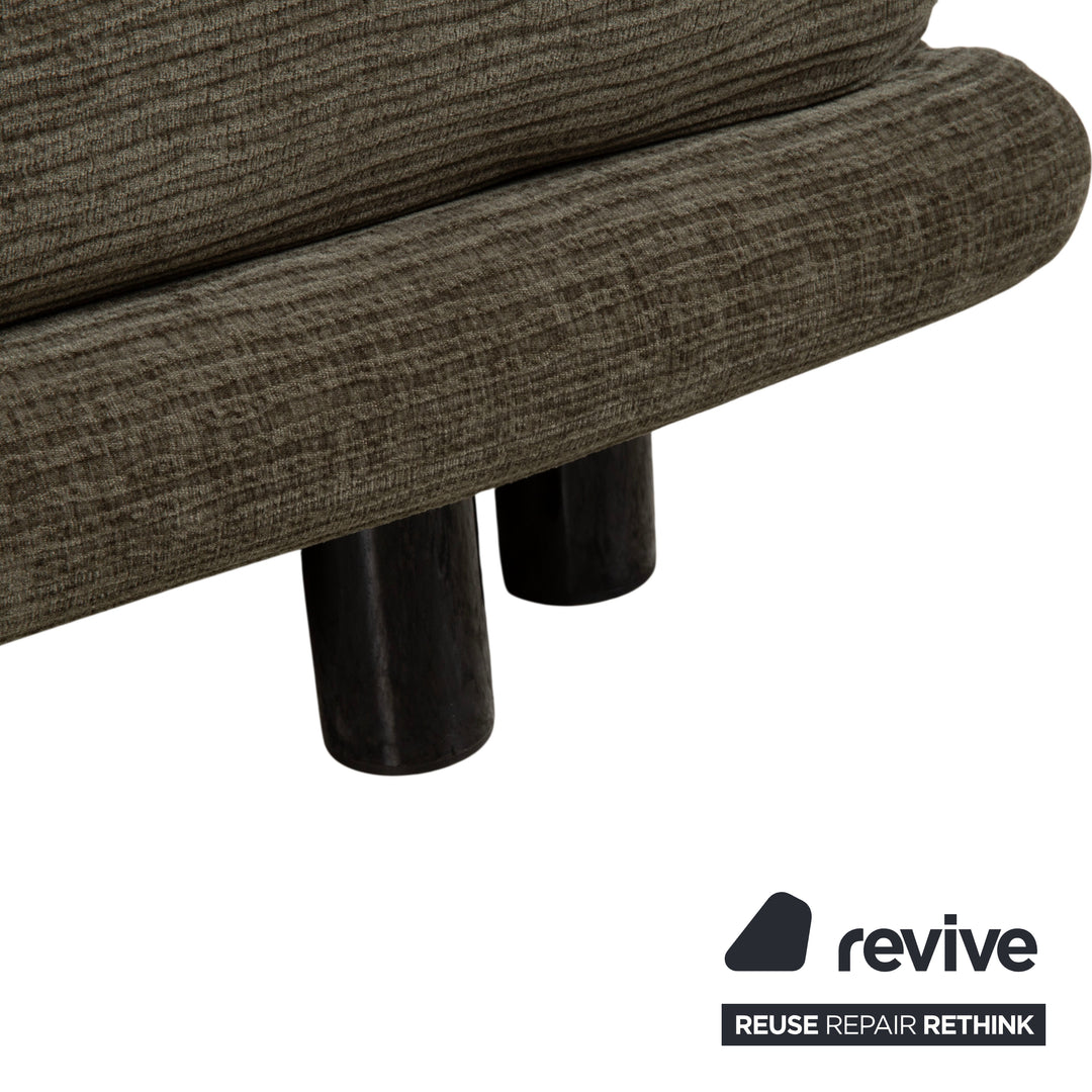Canapé convertible Ligne Roset Multy trois places tissu vert marron ocre, nouveau revêtement ELENI 211, fonction manuelle