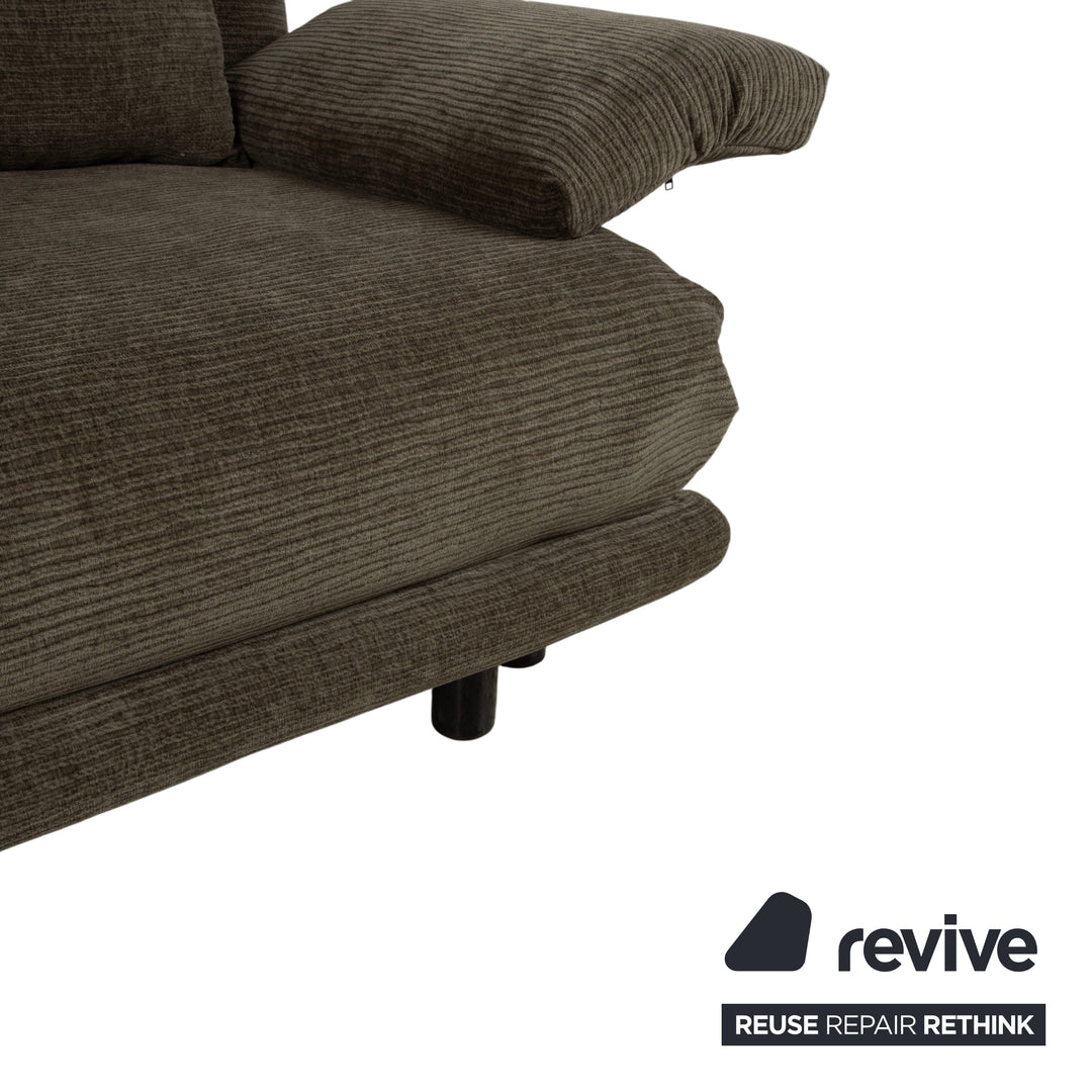 Canapé convertible Ligne Roset Multy trois places tissu vert marron ocre, nouveau revêtement ELENI 211, fonction manuelle