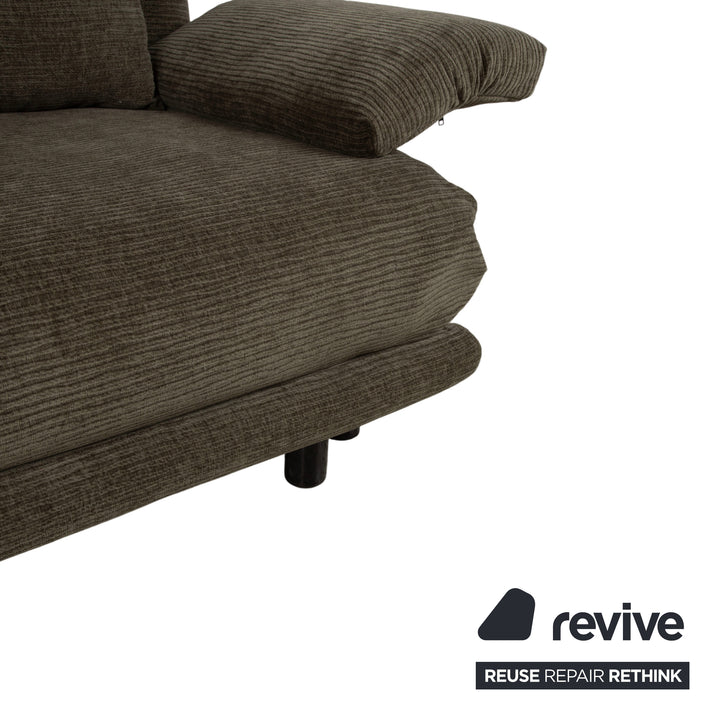 Canapé convertible Ligne Roset Multy trois places tissu vert marron ocre, nouveau revêtement ELENI 211, fonction manuelle