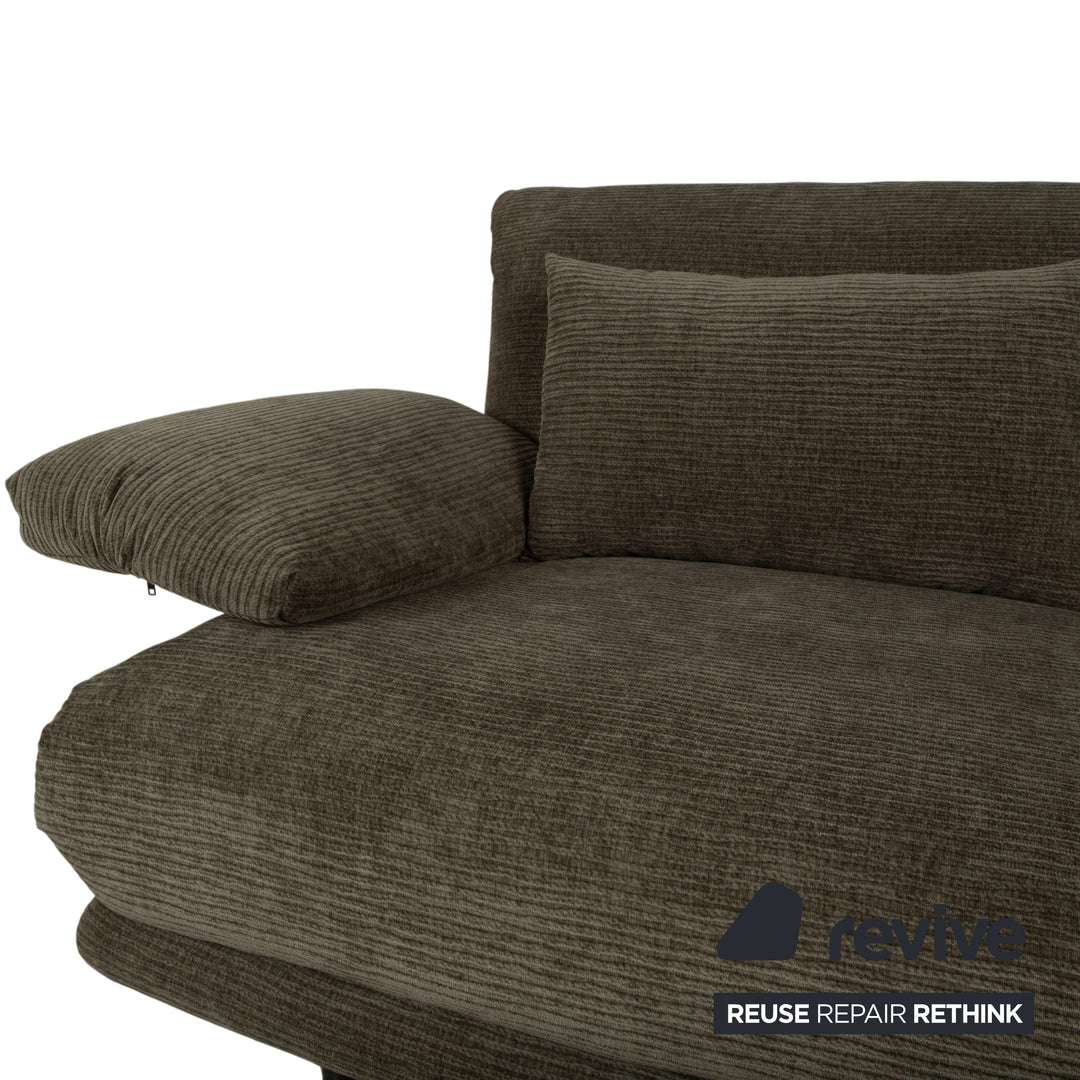 Canapé convertible Ligne Roset Multy trois places tissu vert marron ocre, nouveau revêtement ELENI 211, fonction manuelle