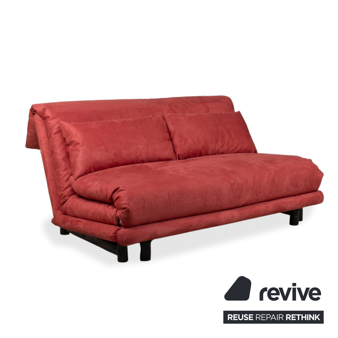 Ligne Roset Multy Canapé trois places tissu rouge orange noir, fonction couchage manuelle, canapé convertible, nouveau revêtement