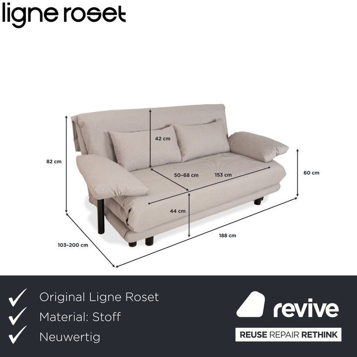 Canapé trois places Ligne Roset Multy gris, fonction convertible manuelle, avec accoudoirs, retapissé